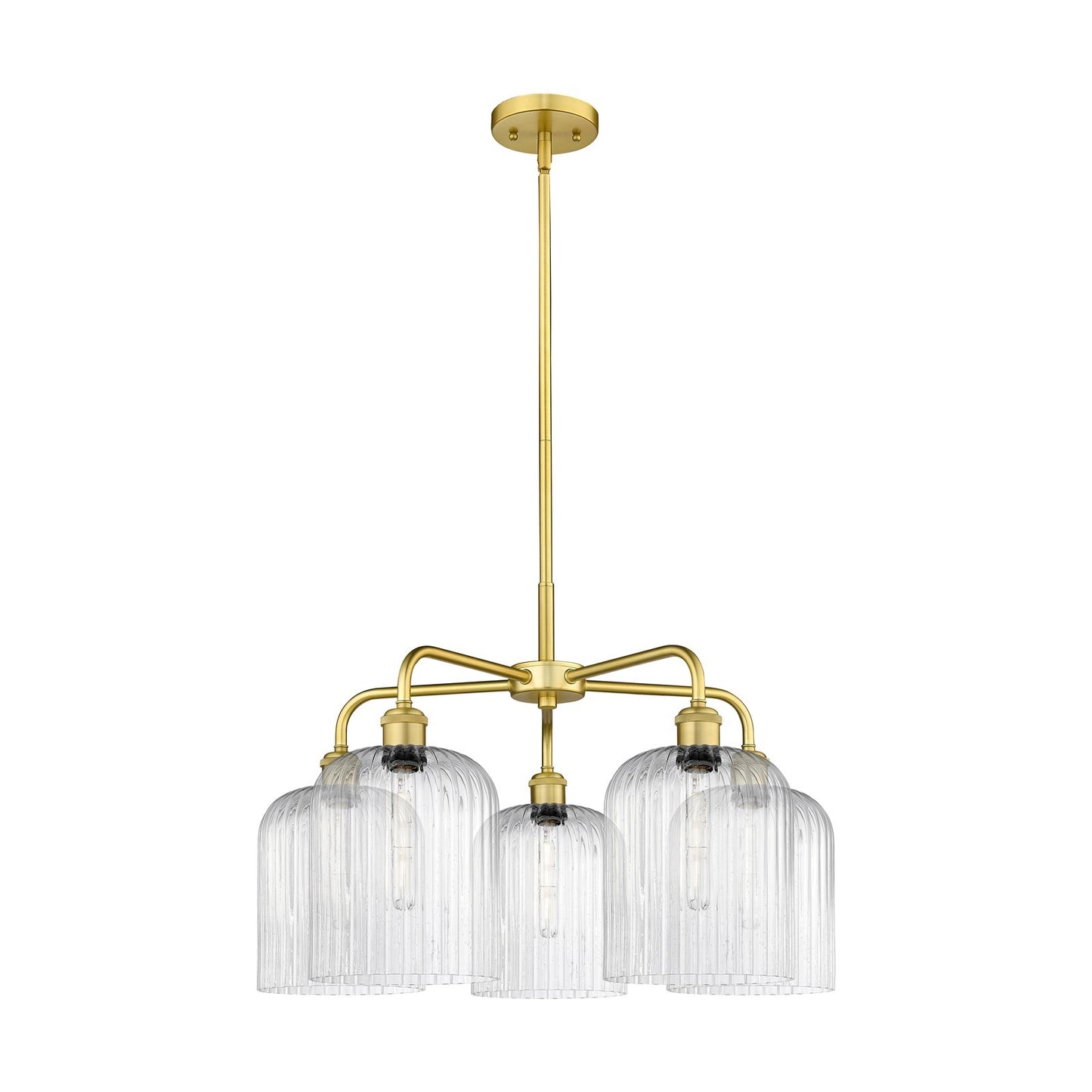 Innovations Bridal Veil 23in 5-Light Chandelier | Art Nouveau Satin Gold Steel and Seedy Ribbed Glass | Dining Room & Foyer | Model 516-5CR-SG-G559-8SDY