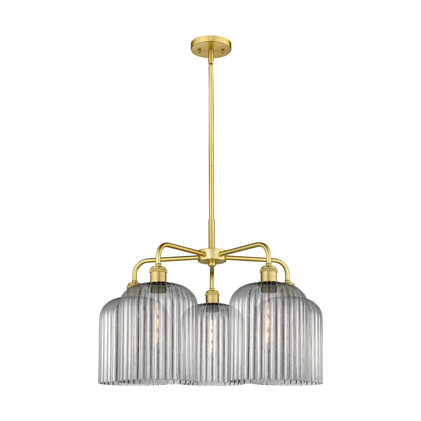 Innovations Bridal Veil 23in 5-Light Chandelier | Art Nouveau Satin Gold Steel and Light Smoke Ribbed Glass | Dining Room & | Model 516-5CR-SG-G559-8SM