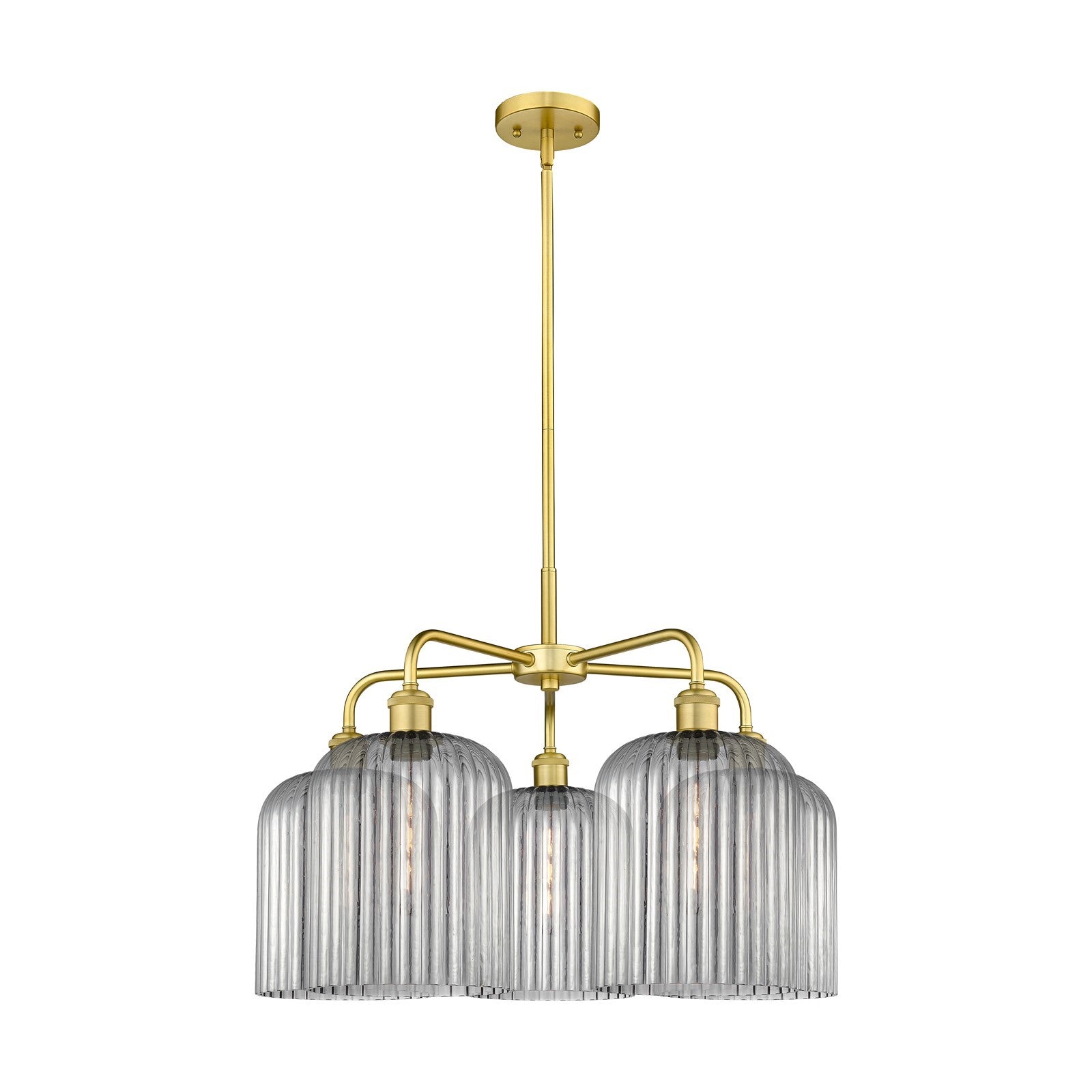 Innovations Bridal Veil 23in 5-Light Chandelier | Art Nouveau Satin Gold Steel and Light Smoke Ribbed Glass | Dining Room & | Model 516-5CR-SG-G559-8SM