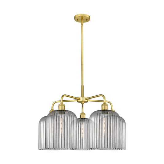 Innovations Bridal Veil 23in 5-Light Chandelier | Art Nouveau Satin Gold Steel and Light Smoke Ribbed Glass | Dining Room & | Model 516-5CR-SG-G559-8SM