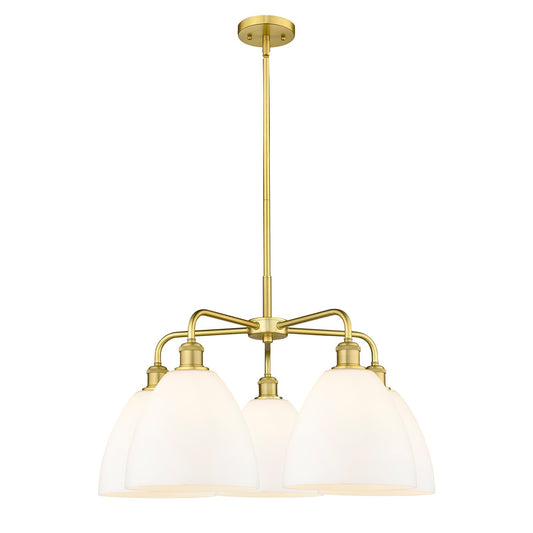 Innovations Bristol 27in 5-Light Chandelier | Industrial Satin Gold and Matte White Glass | Dining Room & Living Room | 27 x 27 | Model 516-5CR-SG-GBD-91