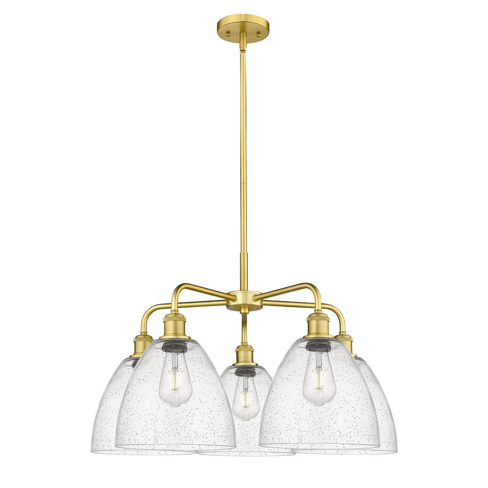 Innovations Bristol 27in 5-Light Chandelier | Industrial Satin Gold Steel and Seedy Glass | Dining Room & Living Room | 27 x 27 | Model 516-5CR-SG-GBD-94