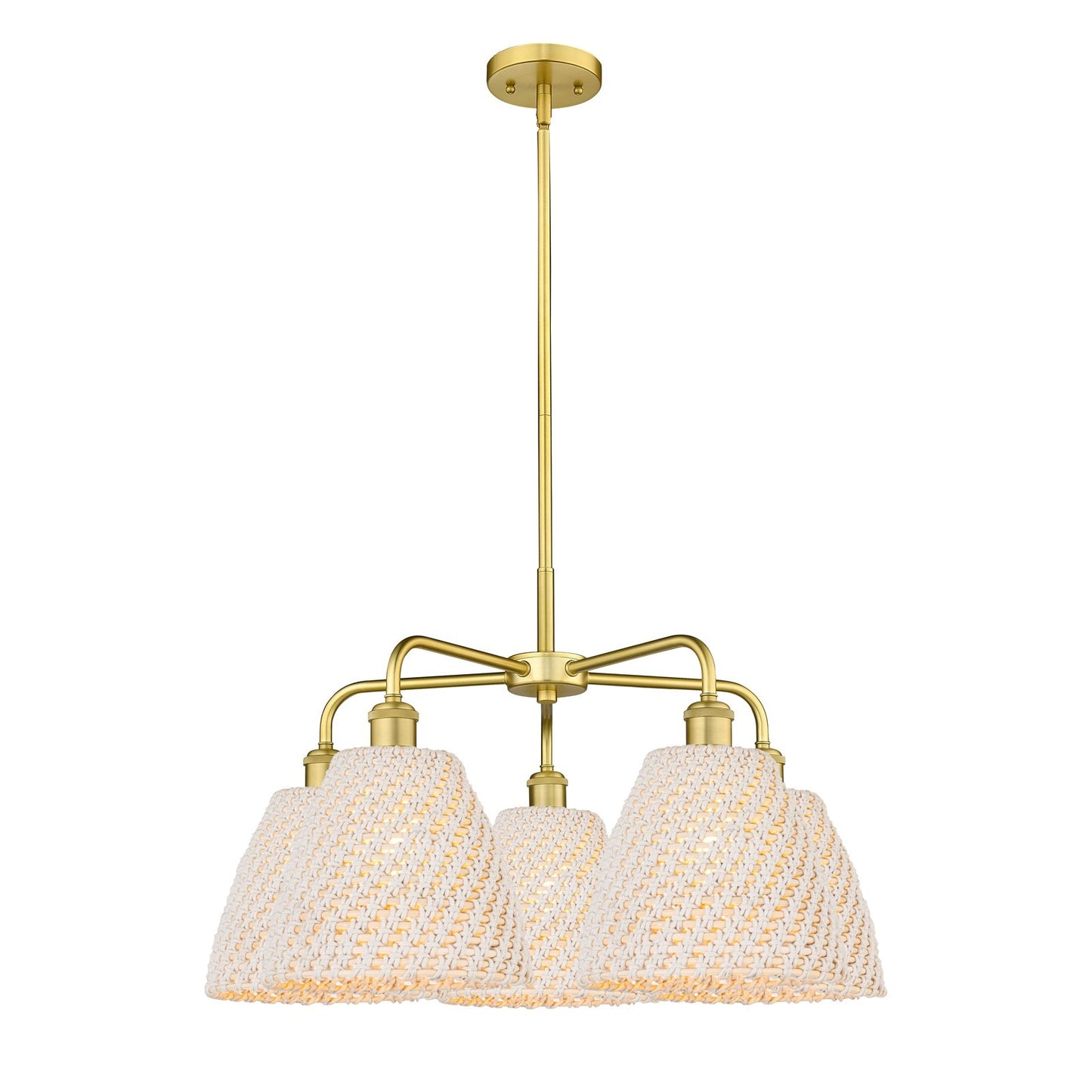 Innovations Bristol Natural 28in 5-Light Chandelier | Industrial Satin Gold Steel and Natural Fiber | Kitchen Island & Dining | Model 516-5CR-SG-NBD-9-NAT