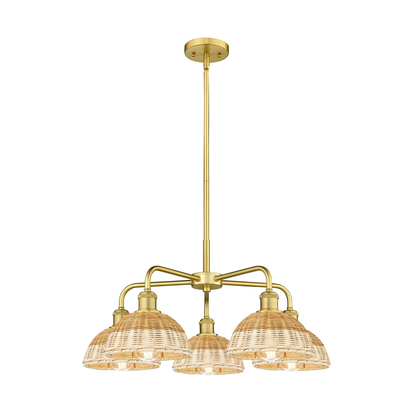Innovations Bristol Natural II 26in 5-Light Chandelier | Industrial Satin Gold Steel and Natural Fiber Shade | Dining Room | Model 516-5CR-SG-NBD2-75-NAT