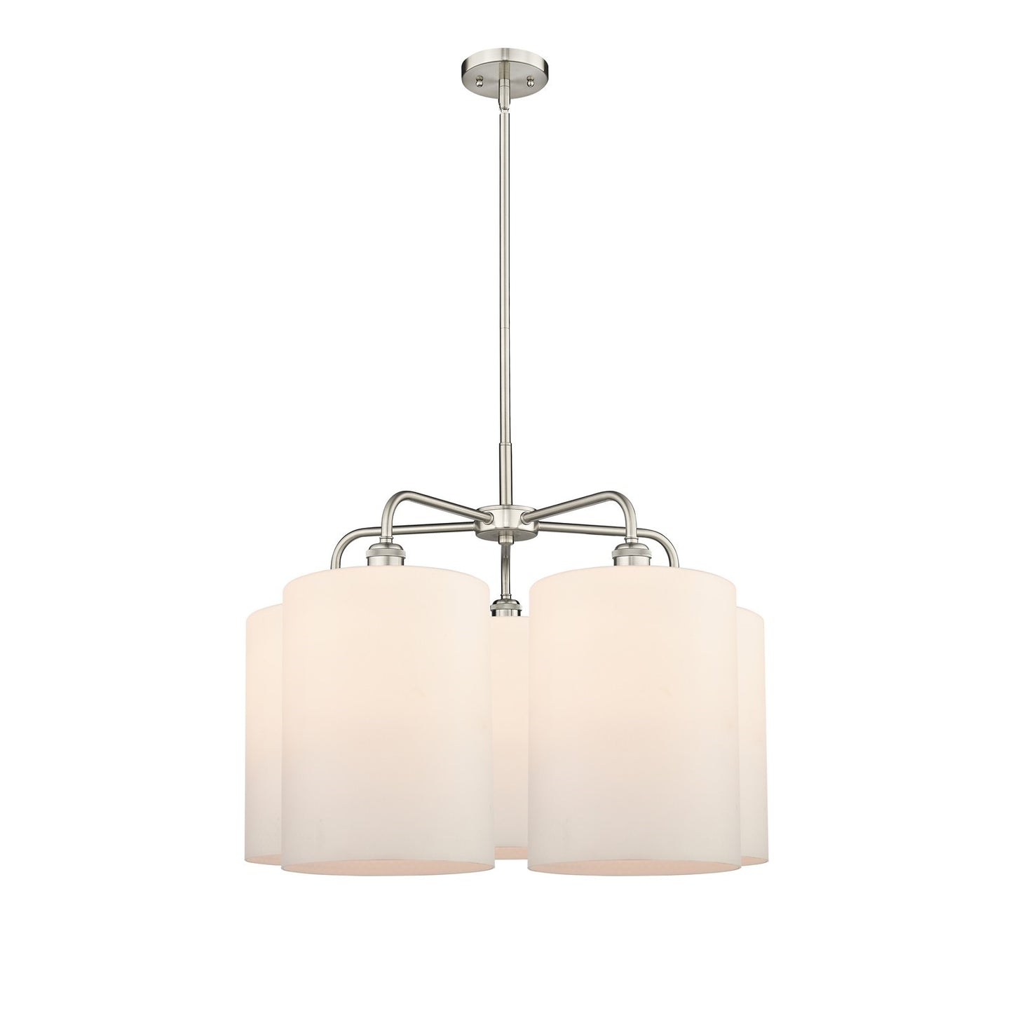 Innovations Cobbleskill 28in 5-Light Chandelier | Industrial Satin Nickel Steel and Matte White Glass | Dining Room & Living | Model 516-5CR-SN-G111-L