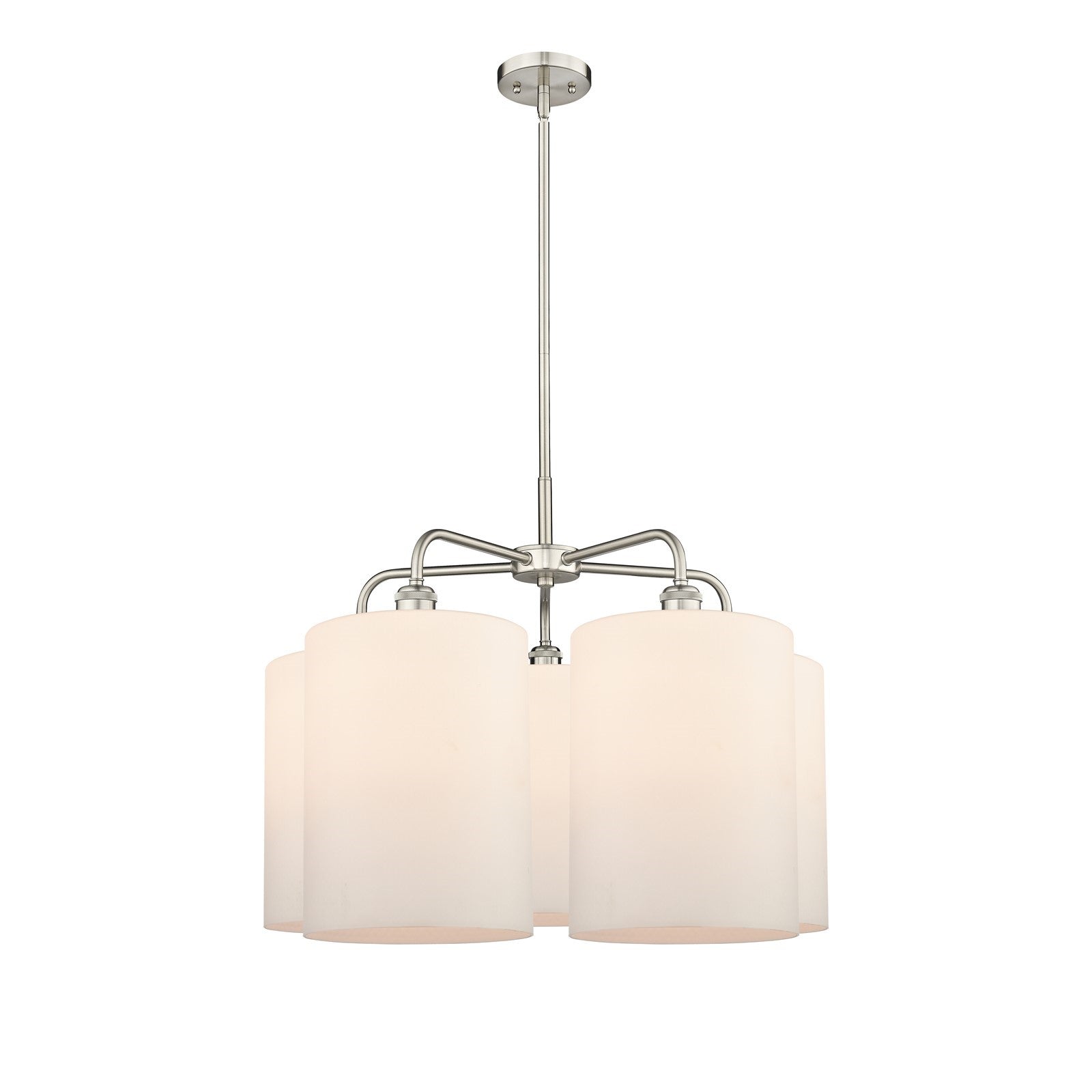 Innovations Cobbleskill 28in 5-Light Chandelier | Industrial Satin Nickel Steel and Matte White Glass | Dining Room & Living | Model 516-5CR-SN-G111-L