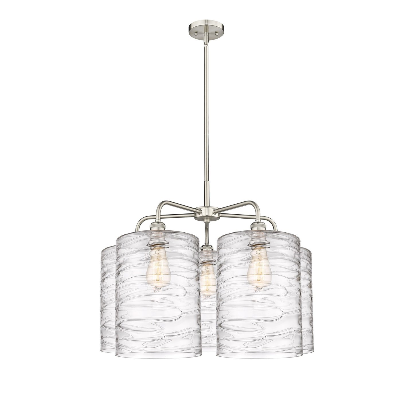 Innovations Cobbleskill 28in 5-Light Chandelier | Industrial Satin Nickel and Deco Swirl Glass | Dining Room & Living Room | Model 516-5CR-SN-G1113-L