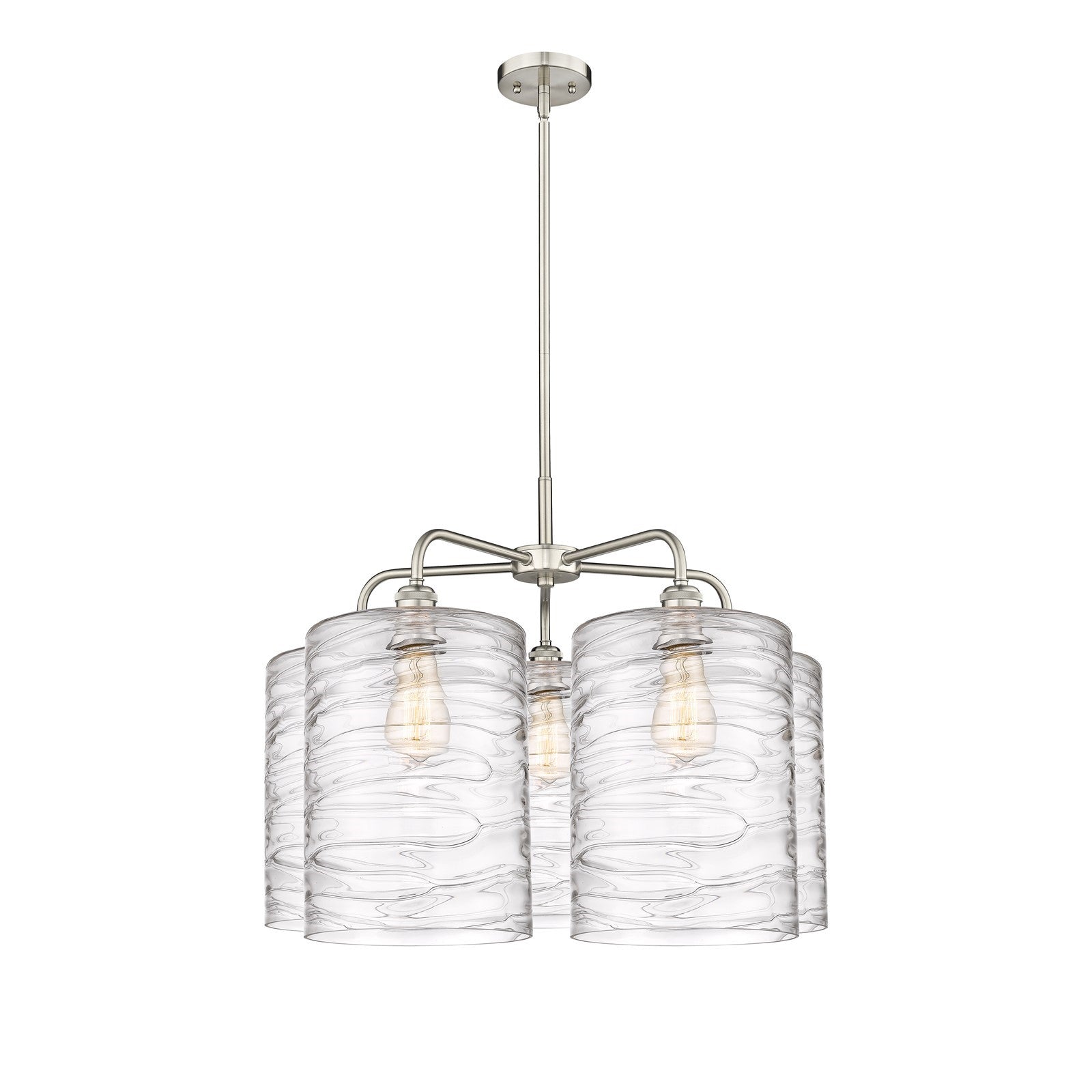 Innovations Cobbleskill 28in 5-Light Chandelier | Industrial Satin Nickel and Deco Swirl Glass | Dining Room & Living Room | Model 516-5CR-SN-G1113-L