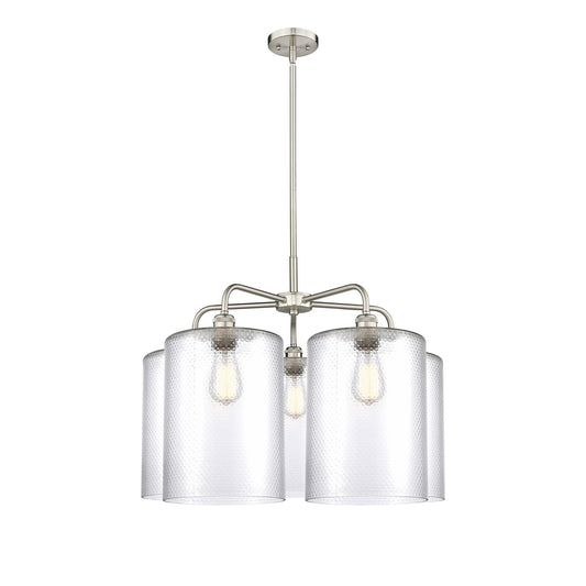 Innovations Cobbleskill 28in 5-Light Chandelier | Industrial Satin Nickel and Clear Glass | Dining Room & Living Room | 27.5 x | Model 516-5CR-SN-G112-L