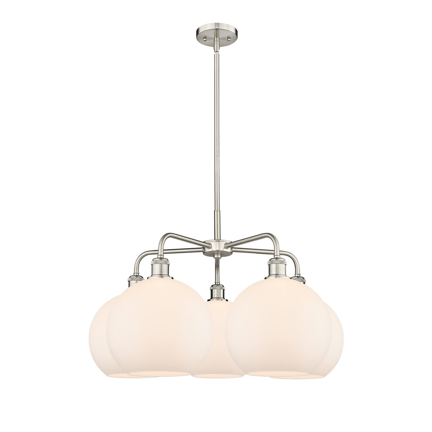 Innovations Athens 28in 5-Light Chandelier | Industrial Satin Nickel and Matte White Glass | Dining Room & Living Room | 28 x | Model 516-5CR-SN-G121-10