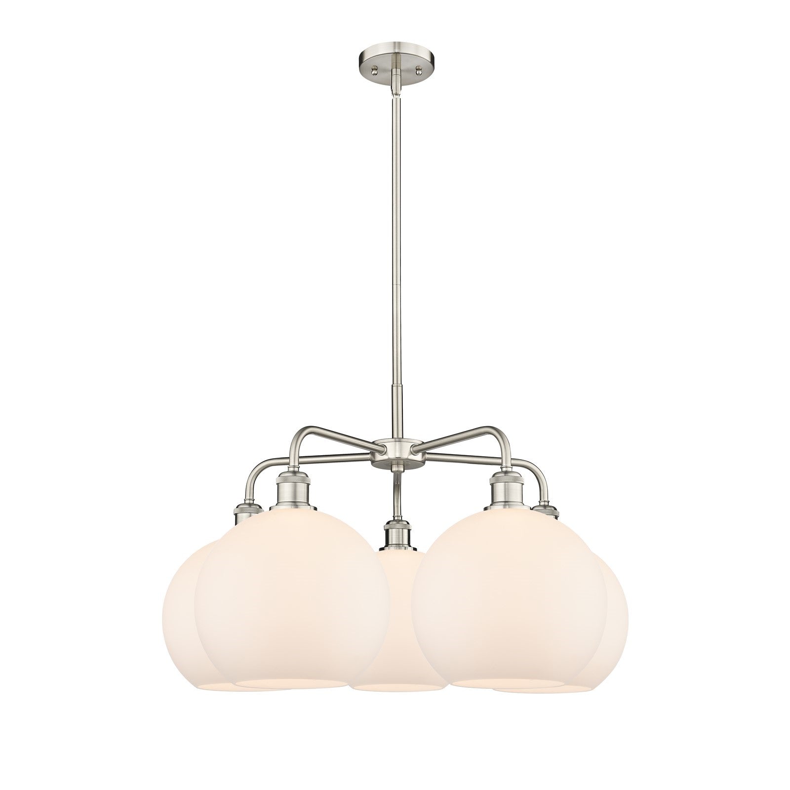 Innovations Athens 28in 5-Light Chandelier | Industrial Satin Nickel and Matte White Glass | Dining Room & Living Room | 28 x | Model 516-5CR-SN-G121-10