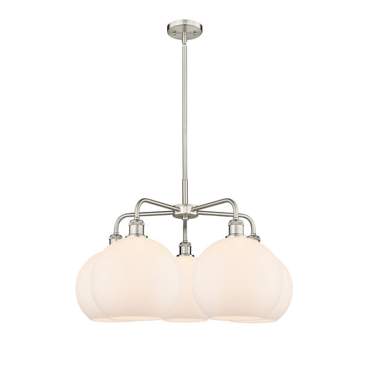 Innovations Athens 28in 5-Light Chandelier | Industrial Satin Nickel and Matte White Glass | Dining Room & Living Room | 28 x | Model 516-5CR-SN-G121-10