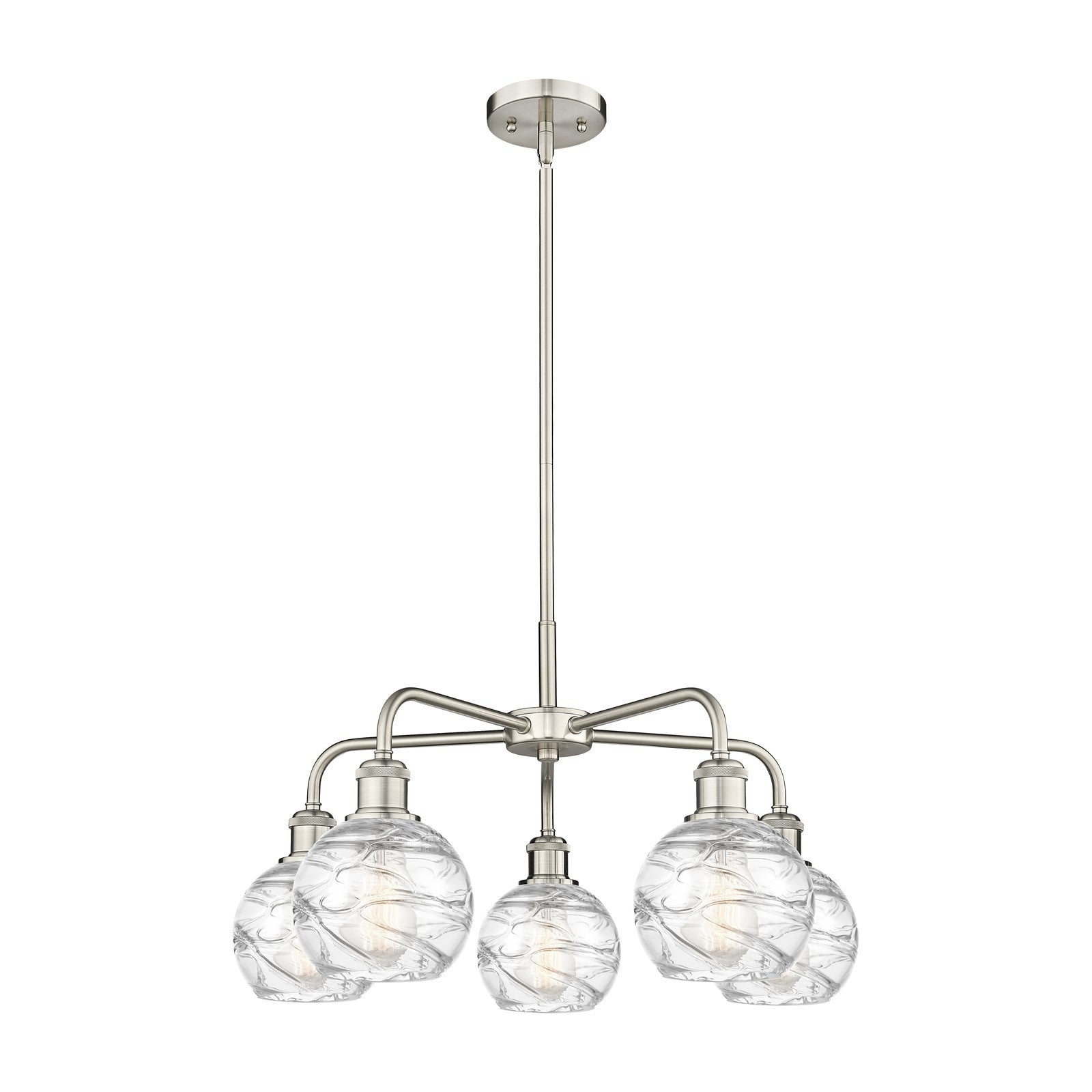 Innovations Athens Deco Swirl 24in 5-Light Chandelier | Industrial Satin Nickel Steel and Clear Glass | Kitchen Island & | Model 516-5CR-SN-G1213-6CL