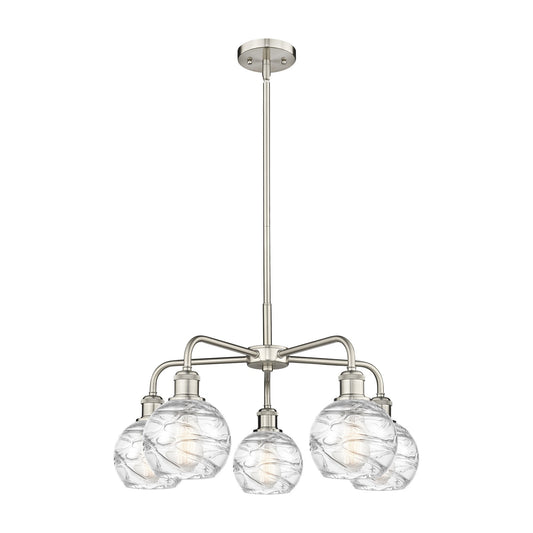 Innovations Athens Deco Swirl 24in 5-Light Chandelier | Industrial Satin Nickel Steel and Clear Glass | Kitchen Island & | Model 516-5CR-SN-G1213-6CL