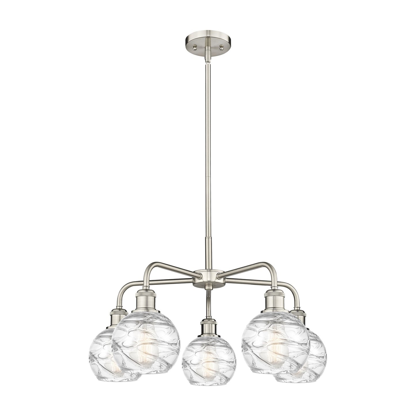 Innovations Athens Deco Swirl 24in 5-Light Chandelier | Industrial Satin Nickel Steel and Clear Glass | Kitchen Island & | Model 516-5CR-SN-G1213-6CL