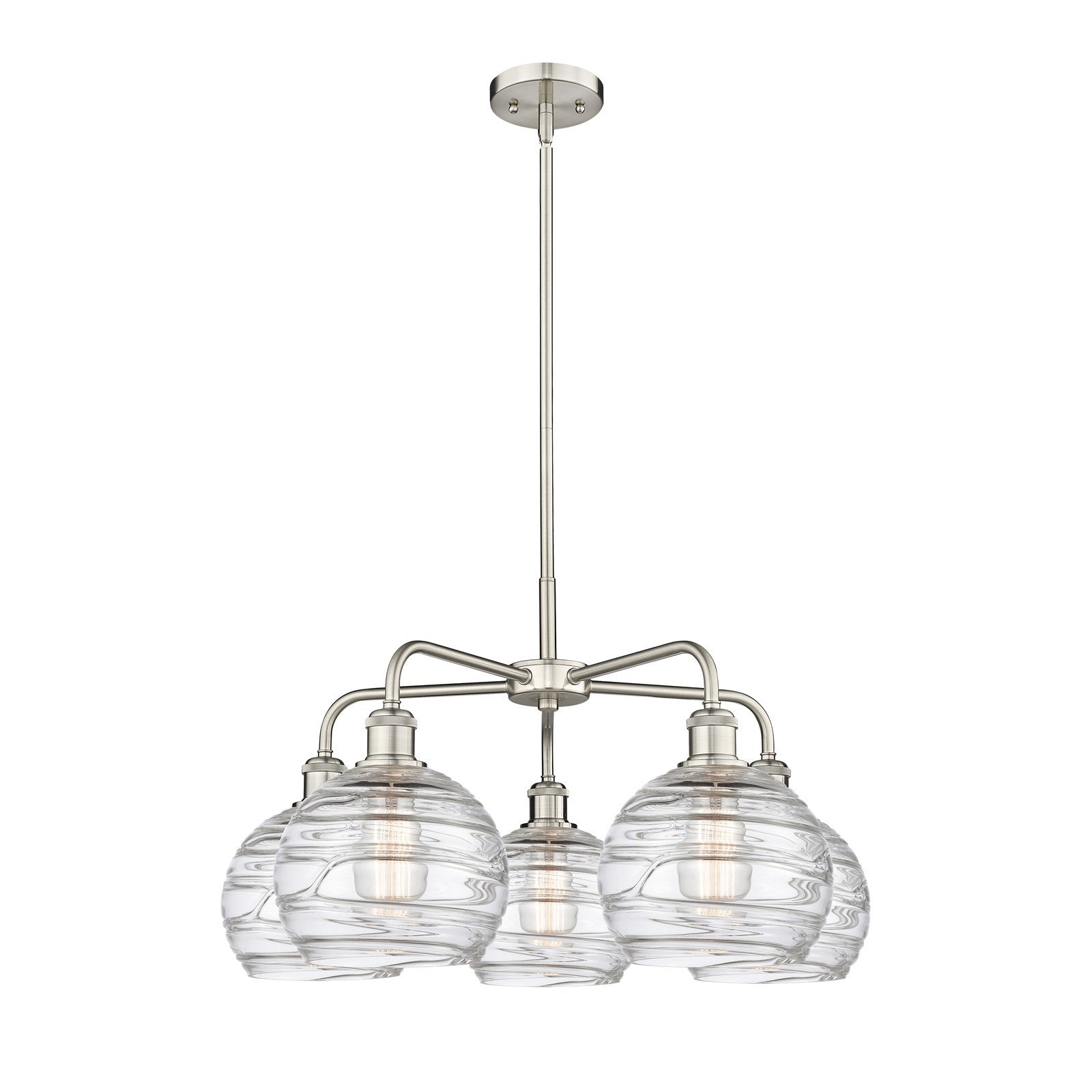 Innovations Athens Deco Swirl 27in 5-Light Chandelier | Industrial Satin Nickel Steel and Clear Deco Swirl Glass | Kitchen | Model 516-5CR-SN-G1213-8CL