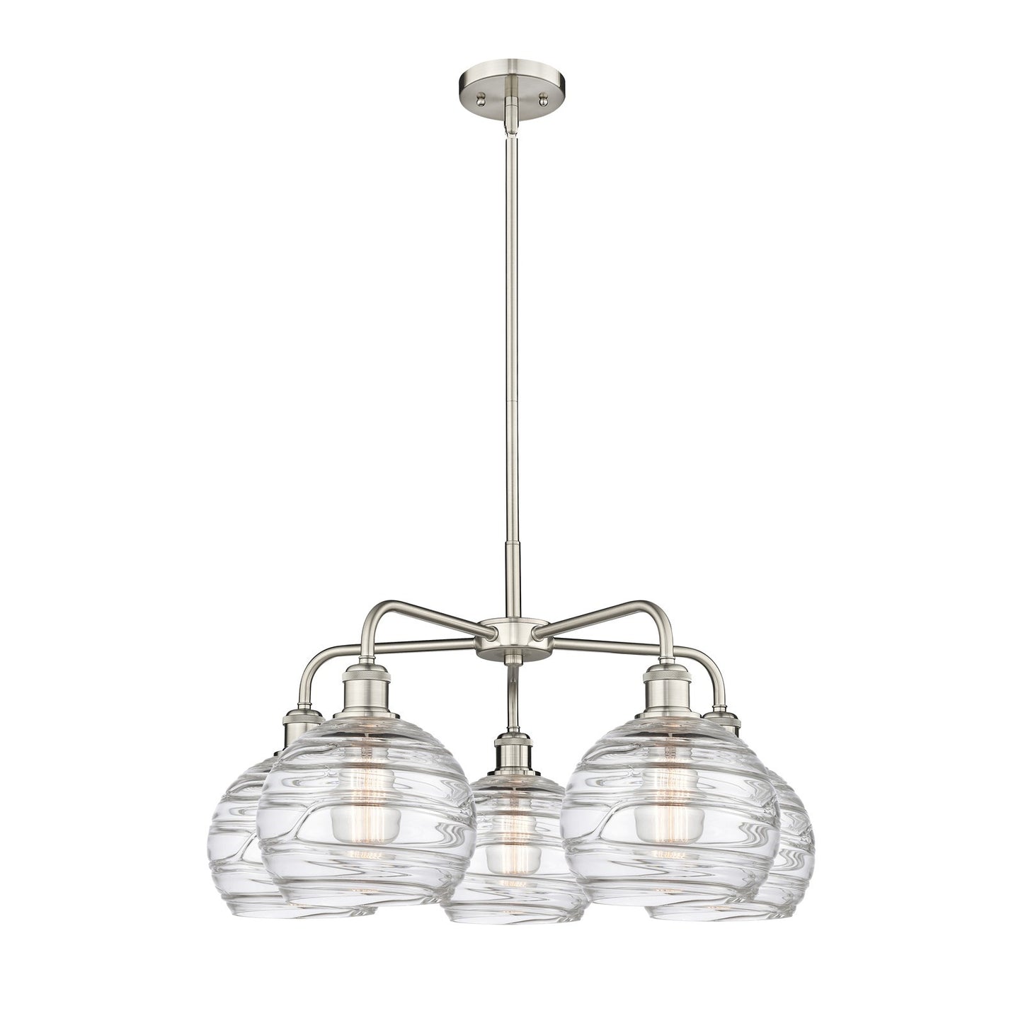 Innovations Athens Deco Swirl 27in 5-Light Chandelier | Industrial Satin Nickel Steel and Clear Deco Swirl Glass | Kitchen | Model 516-5CR-SN-G1213-8CL