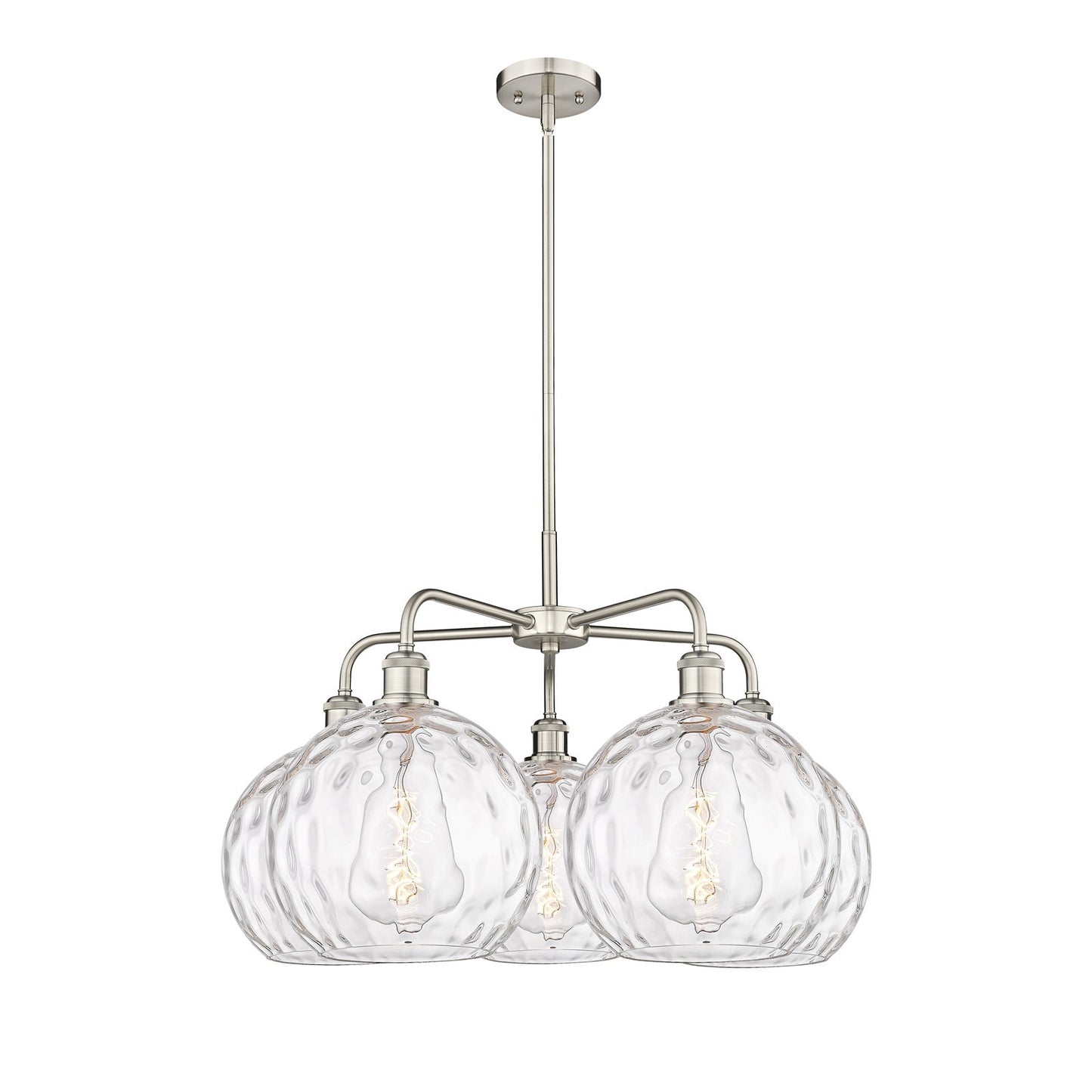Innovations Athens Water Glass 28in 5-Light Chandelier | Industrial Satin Nickel Steel and Clear Water Glass | Kitchen Island | Model 516-5CR-SN-G1215-10