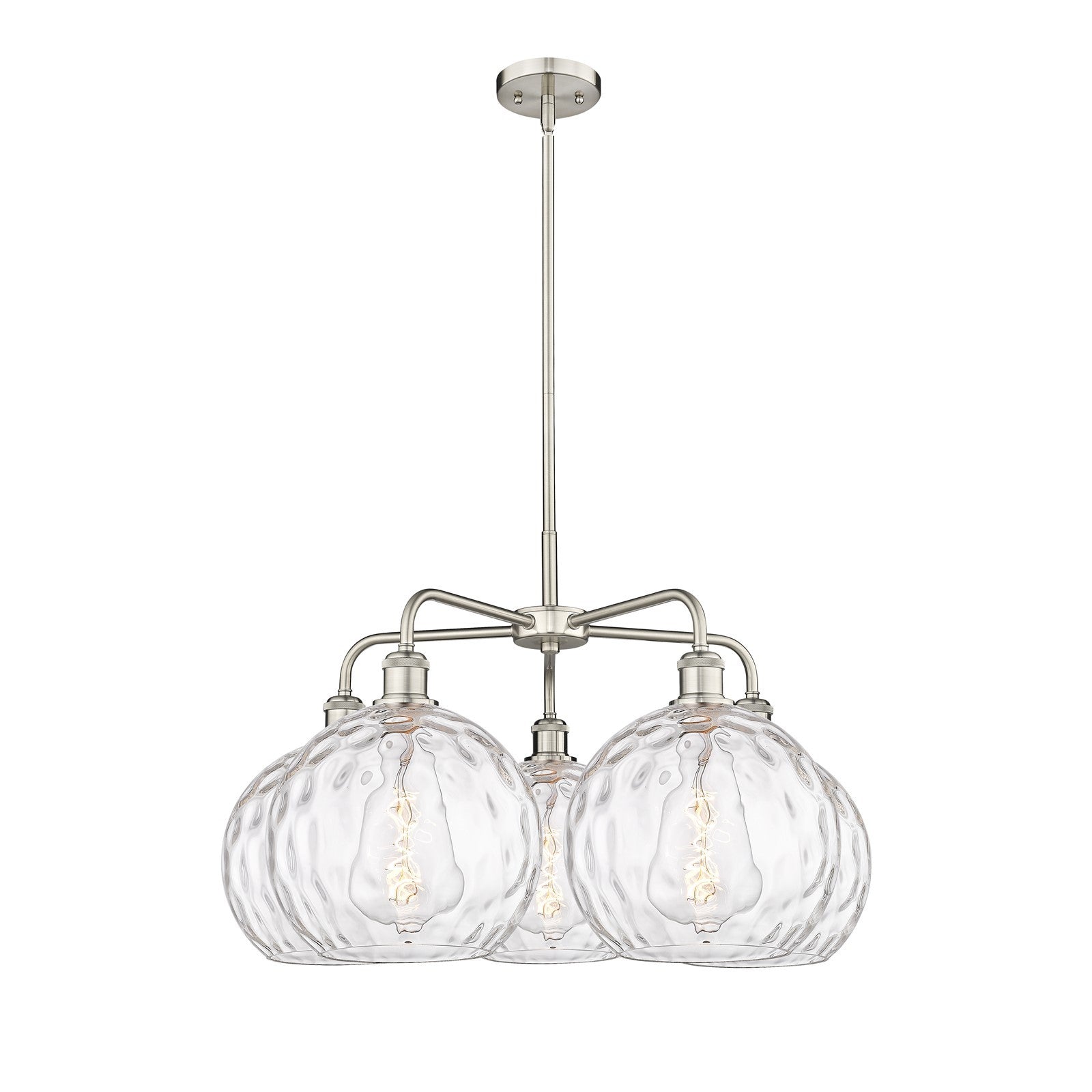 Innovations Athens Water Glass 28in 5-Light Chandelier | Industrial Satin Nickel Steel and Clear Water Glass | Kitchen Island | Model 516-5CR-SN-G1215-10