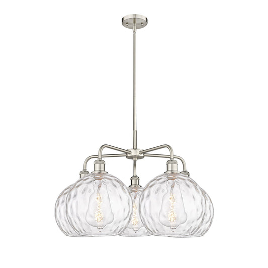 Innovations Athens Water Glass 28in 5-Light Chandelier | Industrial Satin Nickel Steel and Clear Water Glass | Kitchen Island | Model 516-5CR-SN-G1215-10