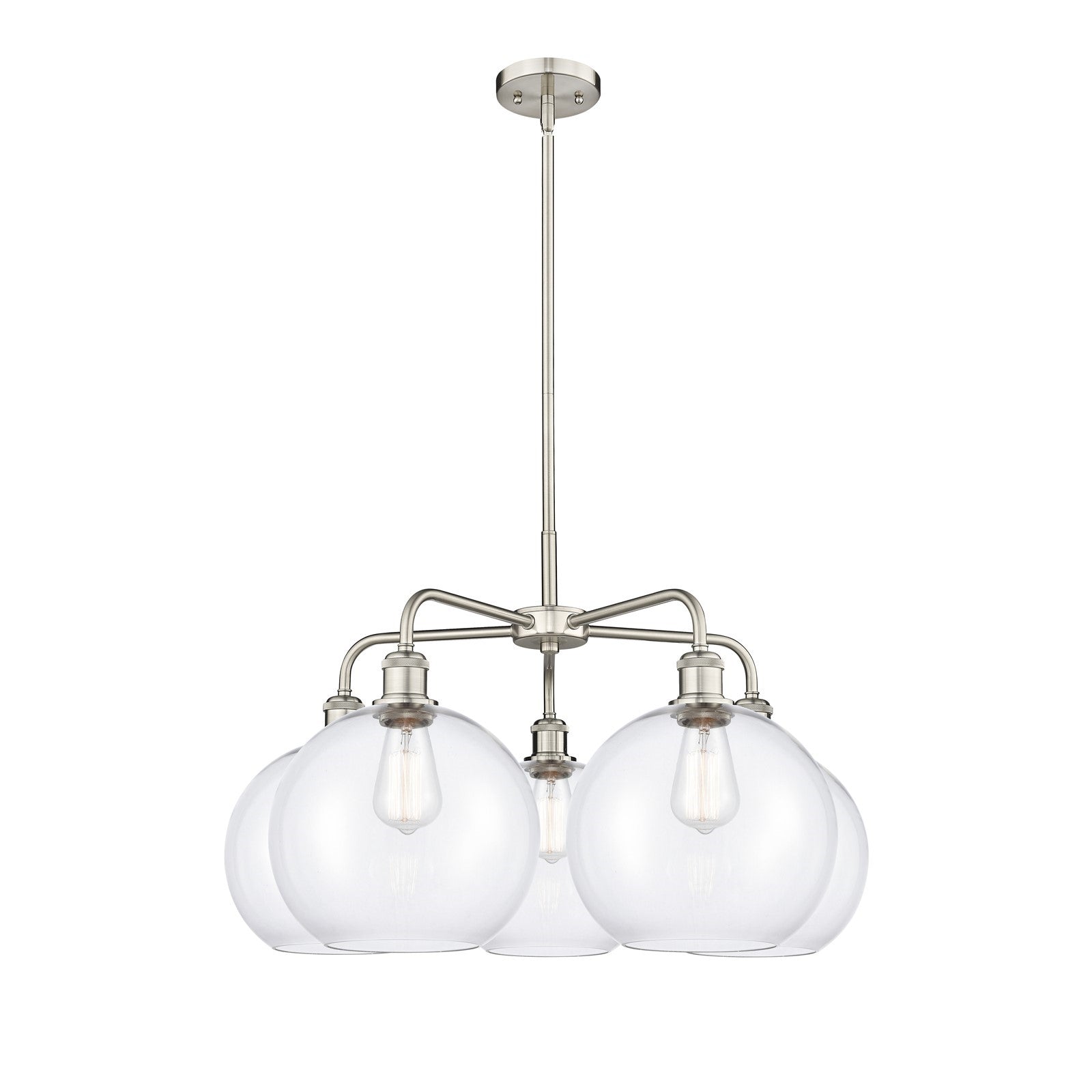 Innovations Athens 28in 5-Light Chandelier | Industrial Satin Nickel and Clear Glass | Dining Room & Living Room | 28 x 28 x | Model 516-5CR-SN-G122-10