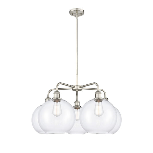 Innovations Athens 28in 5-Light Chandelier | Industrial Satin Nickel and Clear Glass | Dining Room & Living Room | 28 x 28 x | Model 516-5CR-SN-G122-10