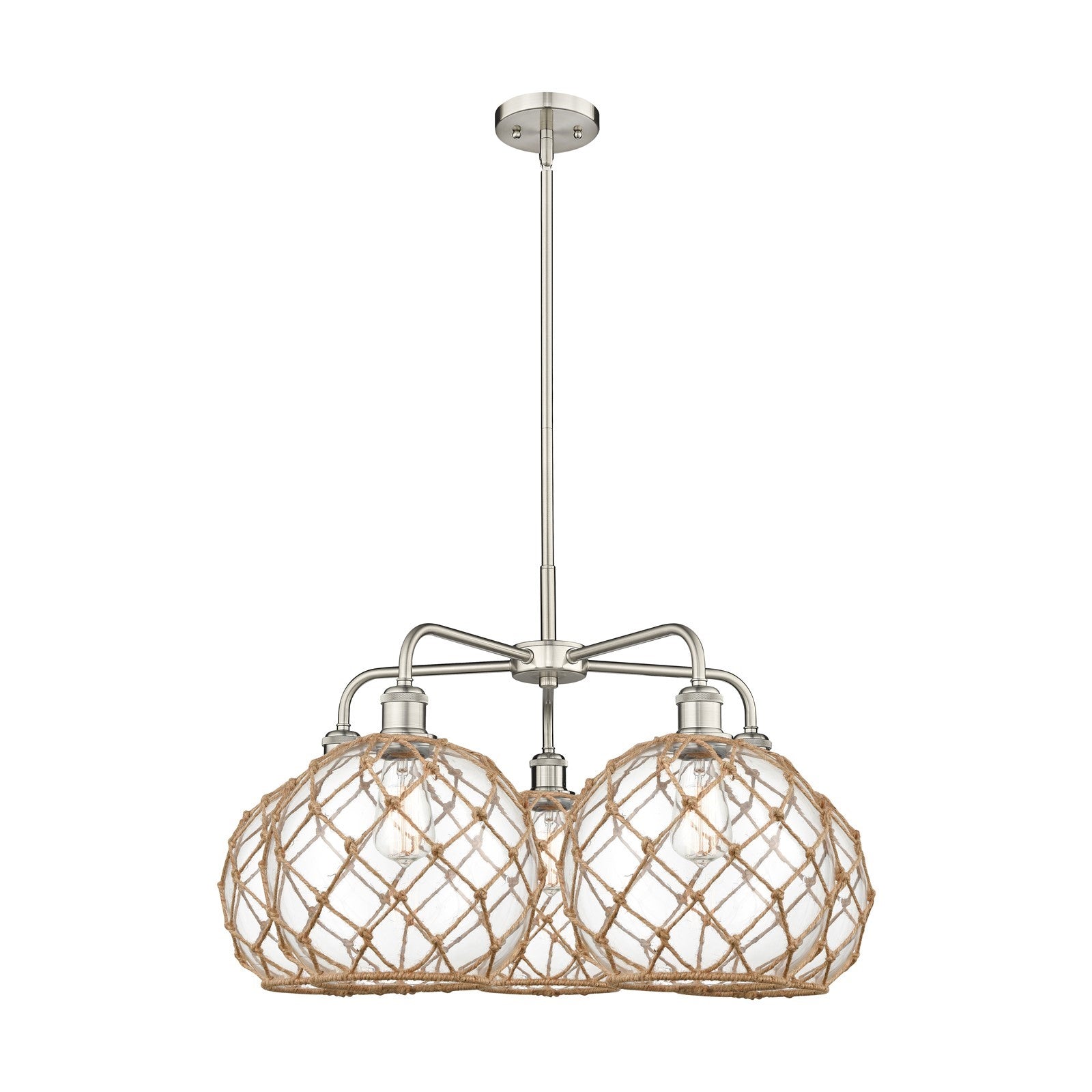 Innovations Farmhouse Rope 29in 5-Light Chandelier | Industrial Satin Nickel Steel and Clear Glass | Dining Room & Living | Model 516-5CR-SN-G122-10RB