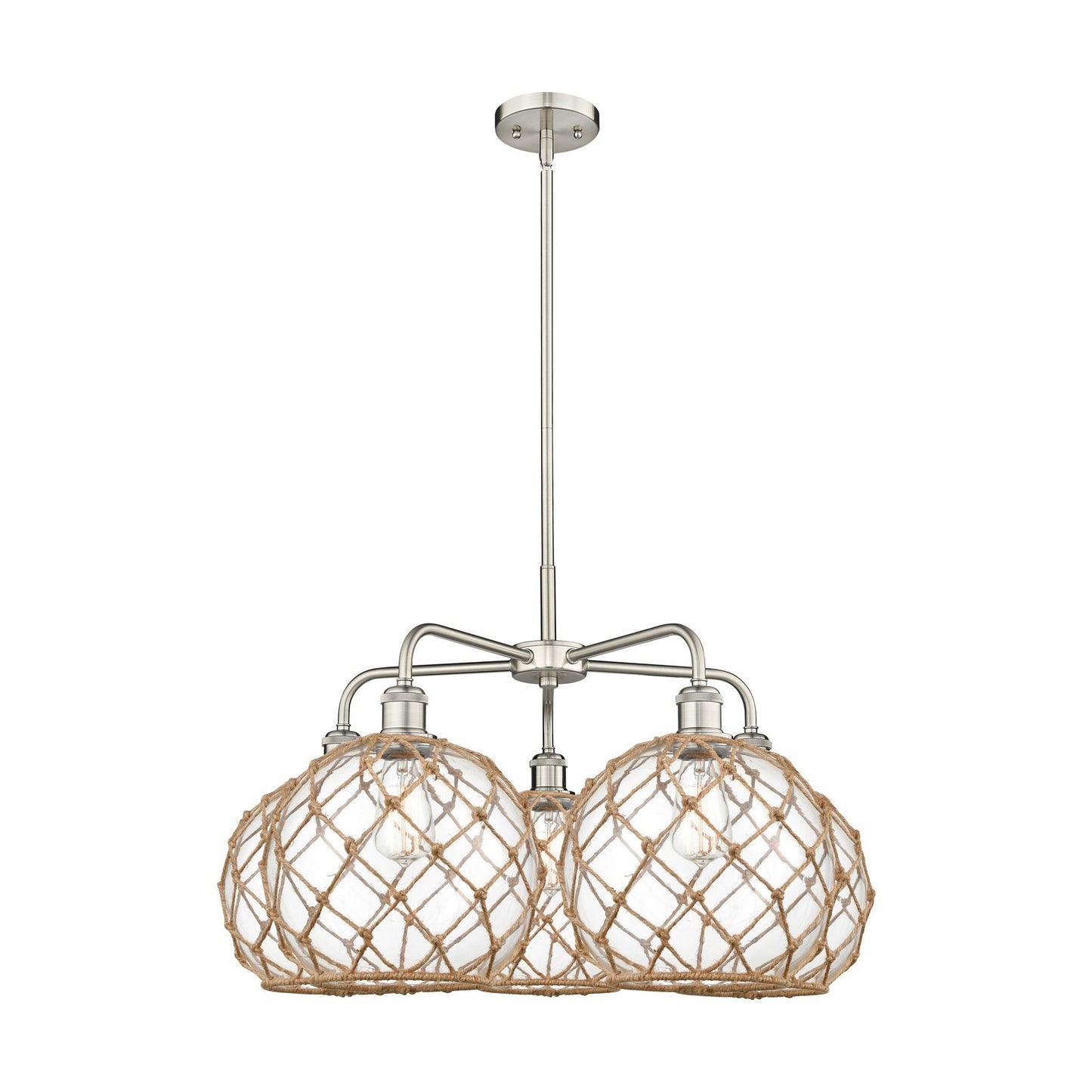 Innovations Farmhouse Rope 29in 5-Light Chandelier | Industrial Satin Nickel Steel and Clear Glass | Dining Room & Living | Model 516-5CR-SN-G122-10RB