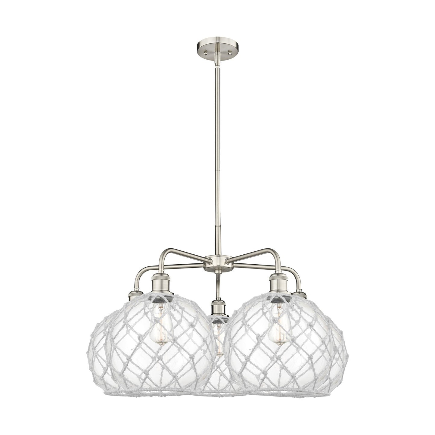 Innovations Farmhouse Rope 29in 5-Light Chandelier | Industrial Satin Nickel Steel and Clear Glass with White Rope | Dining | Model 516-5CR-SN-G122-10RW