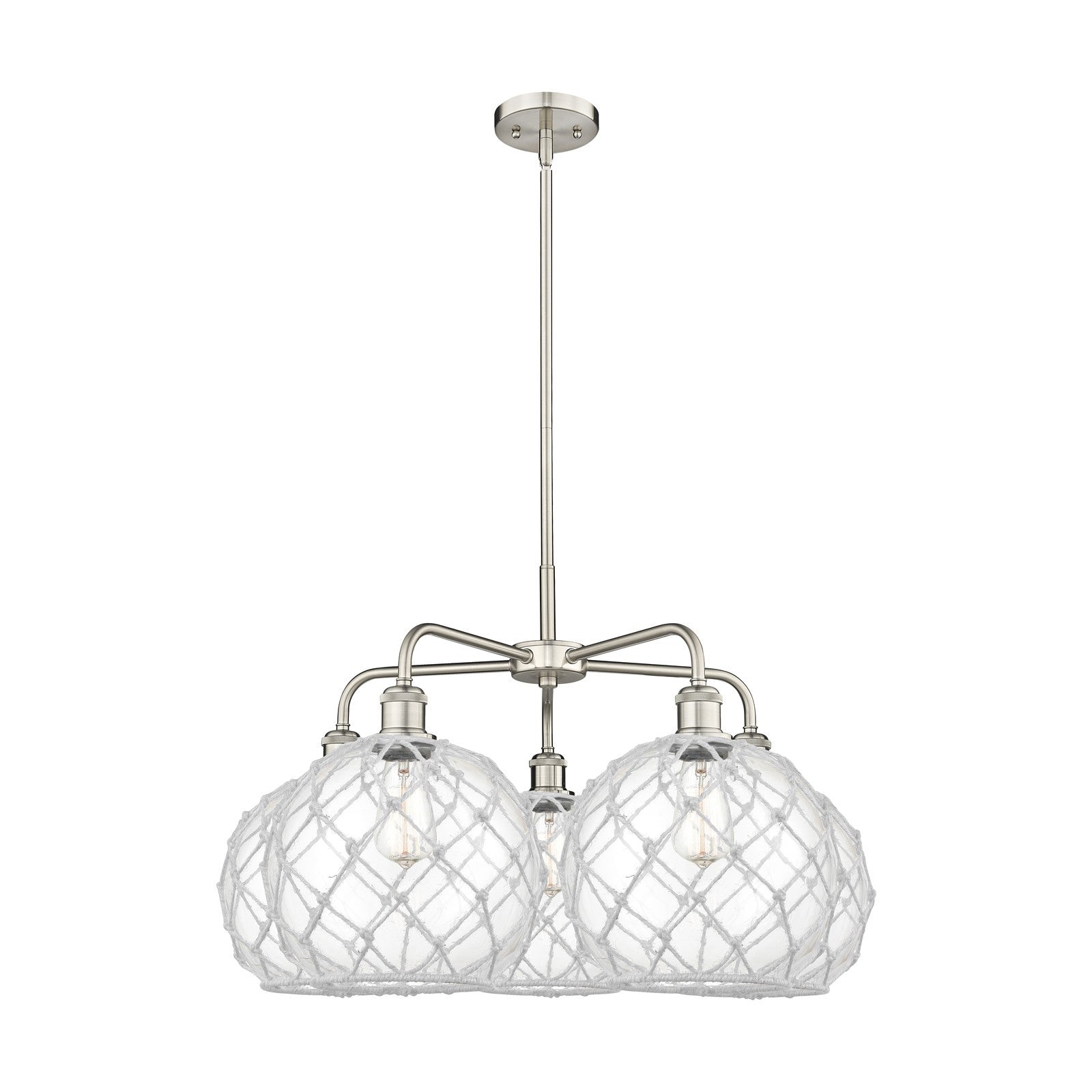 Innovations Farmhouse Rope 29in 5-Light Chandelier | Industrial Satin Nickel Steel and Clear Glass with White Rope | Dining | Model 516-5CR-SN-G122-10RW