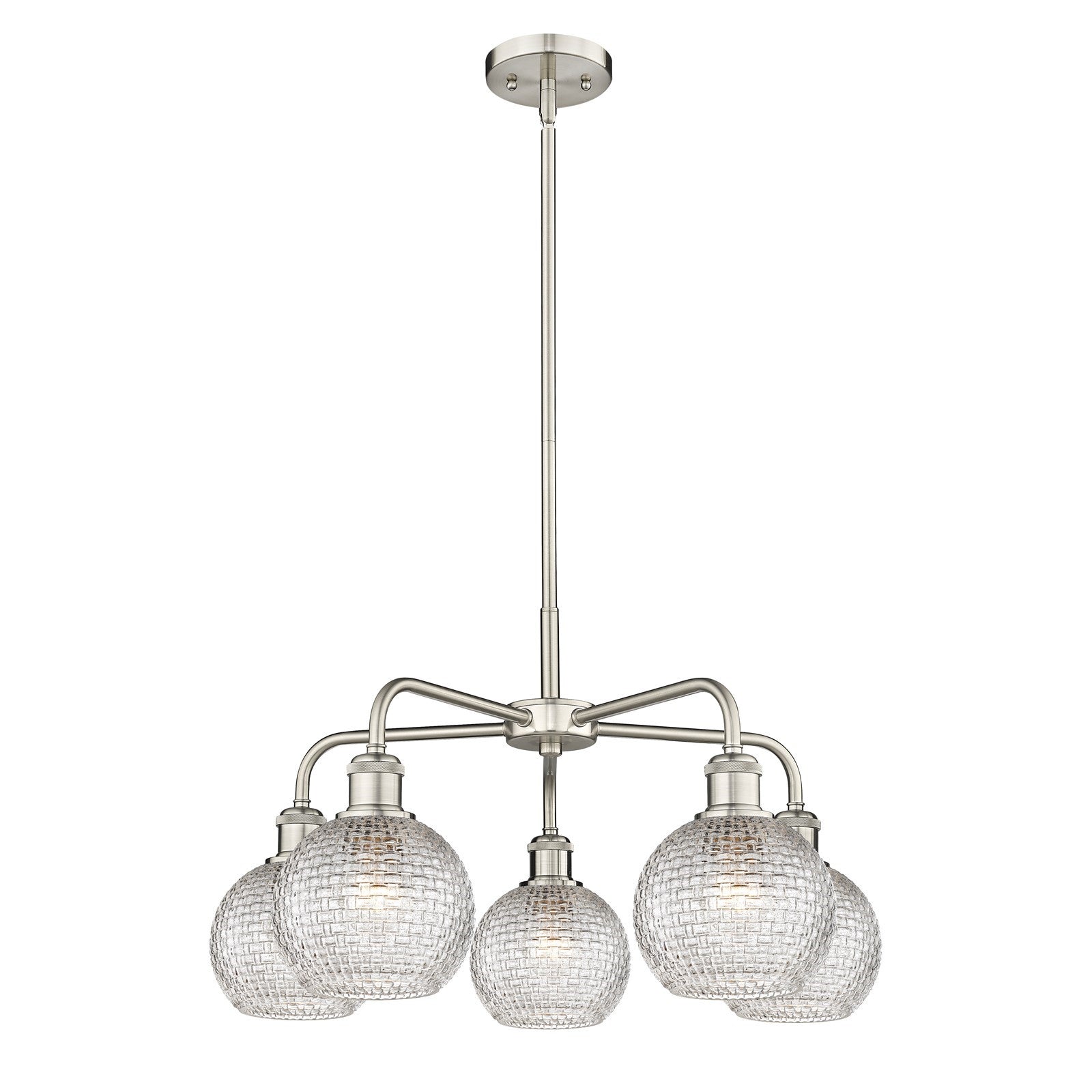 Innovations Athens 24in 5-Light Chandelier | Modern Contempo Satin Nickel and Clear Basket Weave Glass | Dining Room & Living | Model 516-5CR-SN-G122C-6CL