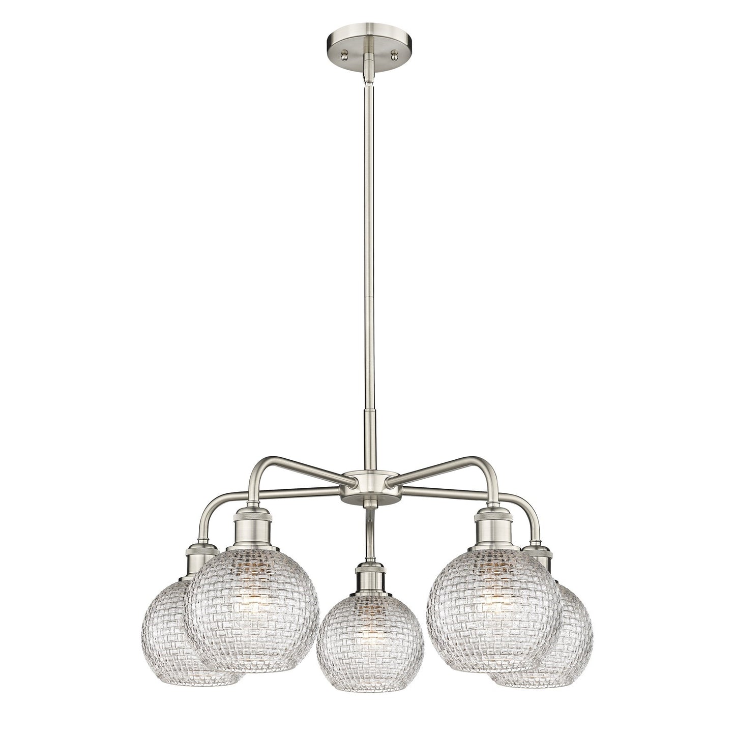 Innovations Athens 24in 5-Light Chandelier | Modern Contempo Satin Nickel and Clear Basket Weave Glass | Dining Room & Living | Model 516-5CR-SN-G122C-6CL