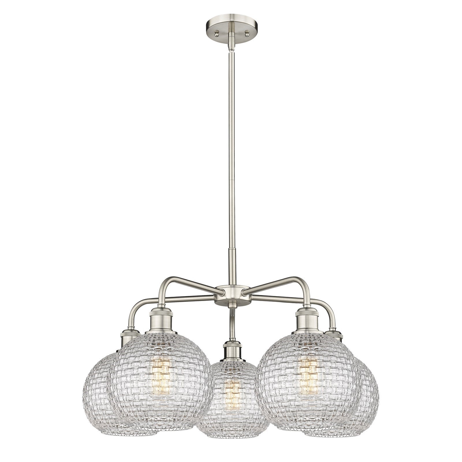 Innovations Athens 26in 5-Light Chandelier | Modern Farmhouse Satin Nickel Steel and Clear Basket Weave Glass | Dining Room & | Model 516-5CR-SN-G122C-8CL