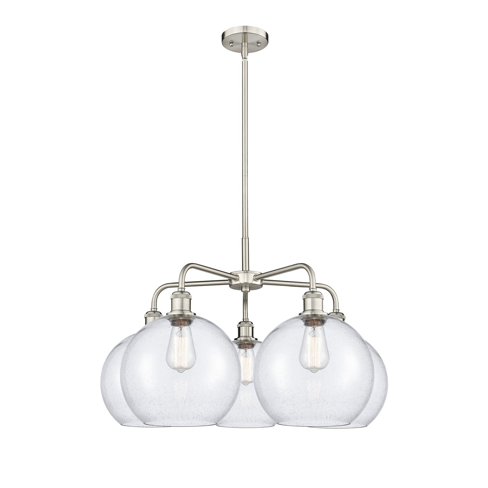 Innovations Athens 28in 5-Light Chandelier | Industrial Satin Nickel and Seedy Glass | Dining Room & Living Room | 28 x 28 x | Model 516-5CR-SN-G124-10