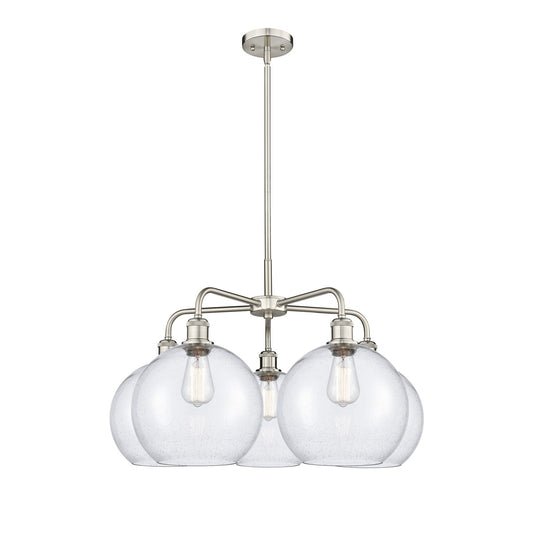 Innovations Athens 28in 5-Light Chandelier | Industrial Satin Nickel and Seedy Glass | Dining Room & Living Room | 28 x 28 x | Model 516-5CR-SN-G124-10