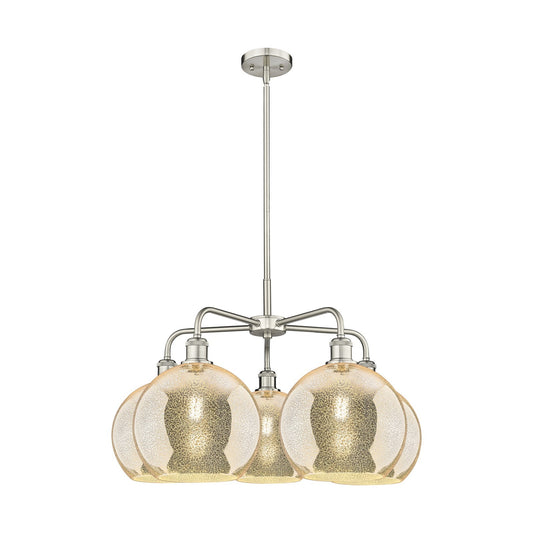 Innovations Athens 28in 5-Light Chandelier | Industrial Satin Nickel and Mercury Glass | Dining Room & Living Room | 28 x 28 x | Model 516-5CR-SN-G128-10