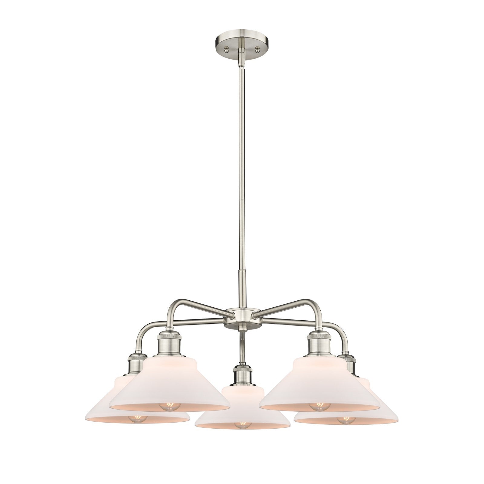 Innovations Orwell 26in 5-Light Chandelier | Industrial Satin Nickel and Matte White Glass | Kitchen Island & Dining Room | 26.38 | Model 516-5CR-SN-G131
