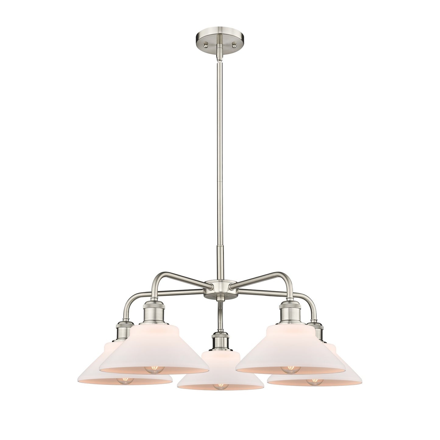 Innovations Orwell 26in 5-Light Chandelier | Industrial Satin Nickel and Matte White Glass | Kitchen Island & Dining Room | 26.38 | Model 516-5CR-SN-G131
