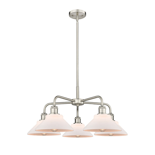 Innovations Orwell 26in 5-Light Chandelier | Industrial Satin Nickel and Matte White Glass | Kitchen Island & Dining Room | 26.38 | Model 516-5CR-SN-G131