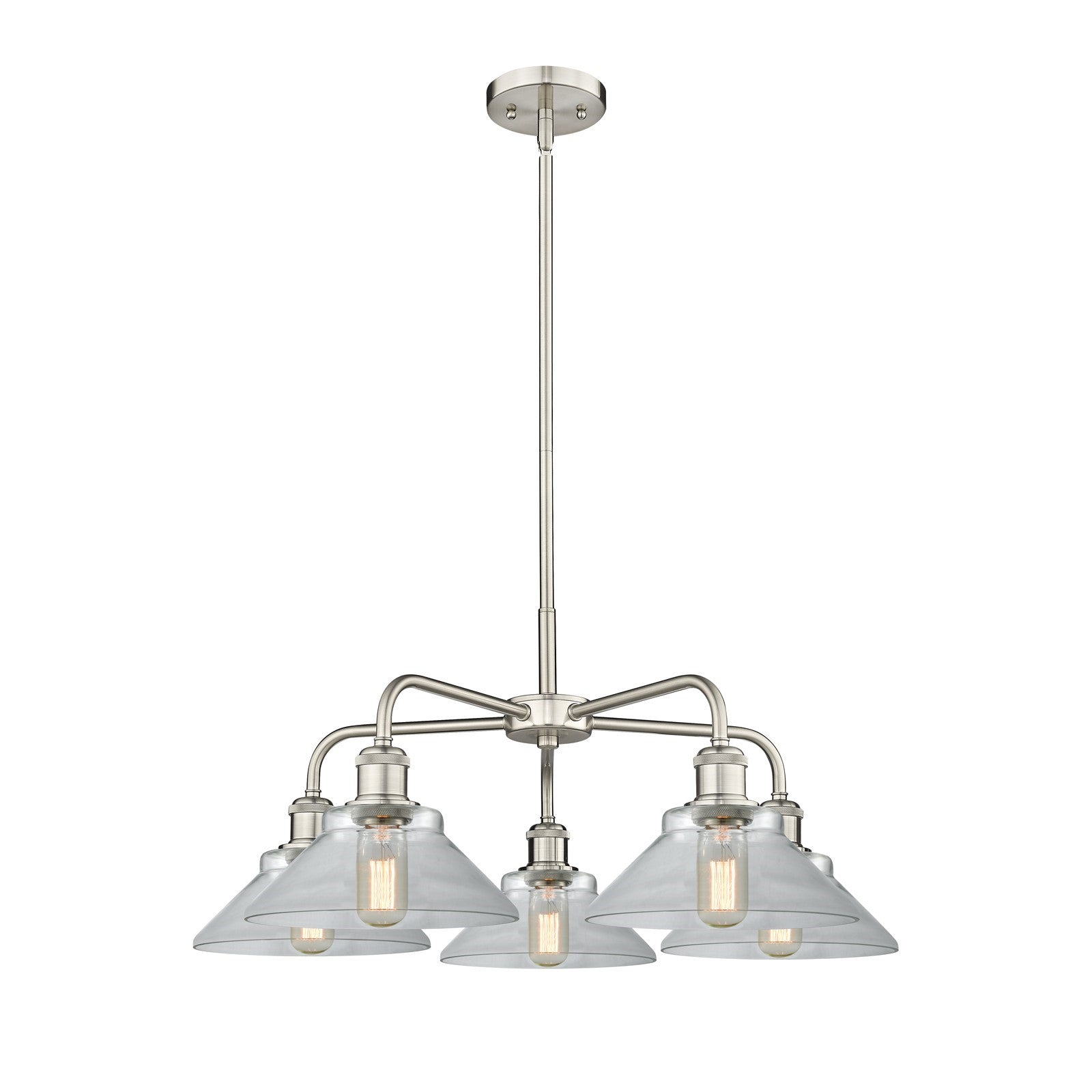 Innovations Orwell 26in 5-Light Chandelier | Industrial Satin Nickel and Clear Glass | Dining Room & Living Room | 26.38 x 26.38 x | Model 516-5CR-SN-G132