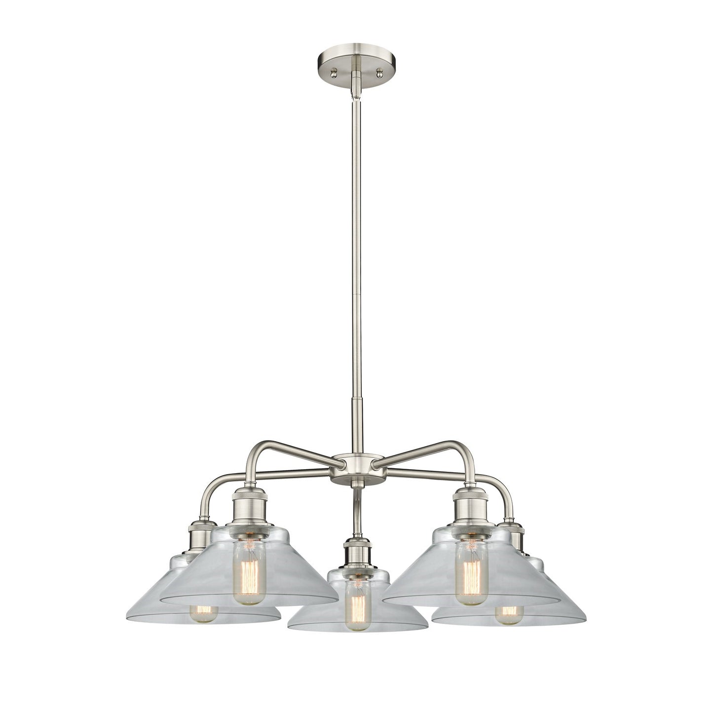 Innovations Orwell 26in 5-Light Chandelier | Industrial Satin Nickel and Clear Glass | Dining Room & Living Room | 26.38 x 26.38 x | Model 516-5CR-SN-G132
