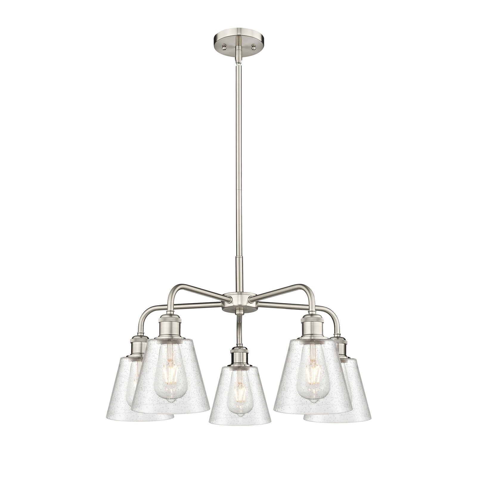 Innovations Caton 24.5in 5-Light Chandelier | Industrial Satin Nickel Steel and Frosted Glass | Dining Room & Living Room | 24.5 x | Model 516-5CR-SN-G454