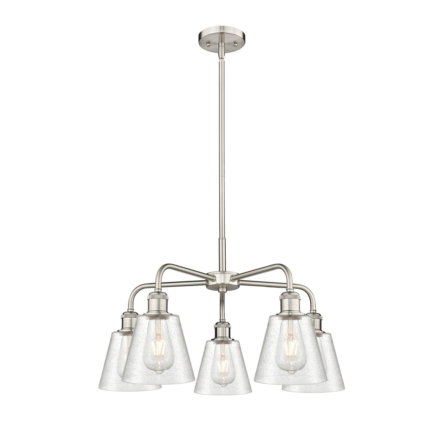 Innovations Caton 24.5in 5-Light Chandelier | Industrial Satin Nickel Steel and Frosted Glass | Dining Room & Living Room | 24.5 x | Model 516-5CR-SN-G454