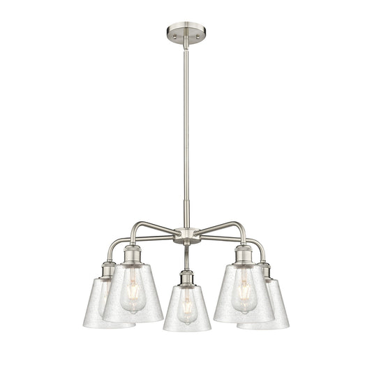 Innovations Caton 24.5in 5-Light Chandelier | Industrial Satin Nickel Steel and Frosted Glass | Dining Room & Living Room | 24.5 x | Model 516-5CR-SN-G454