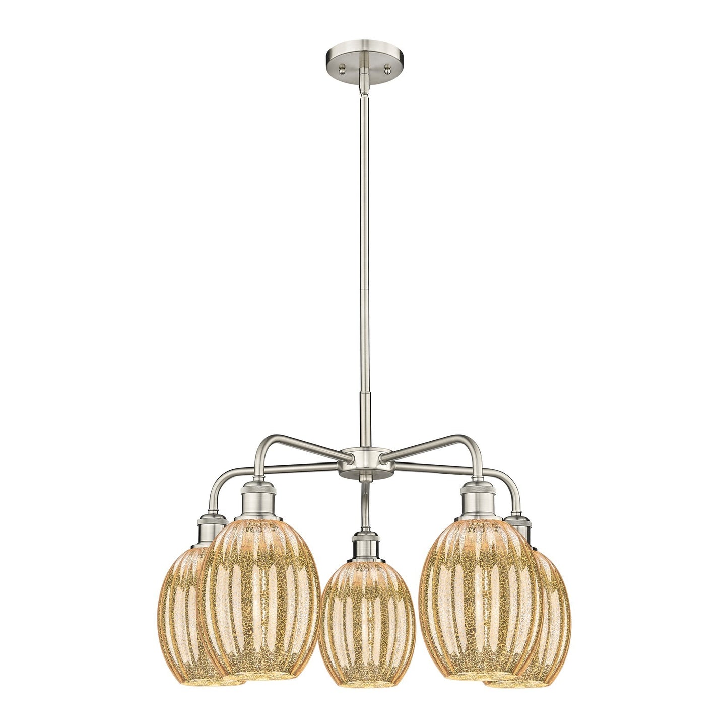 Innovations Preston Bulb 25in 5-Light Chandelier | Industrial Satin Nickel and Mercury Glass | Kitchen Island & Dining Room | Model 516-5CR-SN-G459-6ME