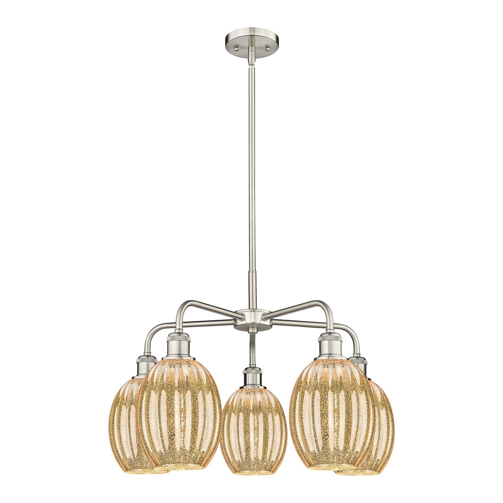 Innovations Preston Bulb 25in 5-Light Chandelier | Industrial Satin Nickel and Mercury Glass | Kitchen Island & Dining Room | Model 516-5CR-SN-G459-6ME