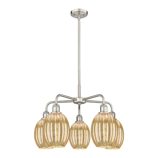 Innovations Preston Bulb 25in 5-Light Chandelier | Industrial Satin Nickel and Mercury Glass | Kitchen Island & Dining Room | Model 516-5CR-SN-G459-6ME