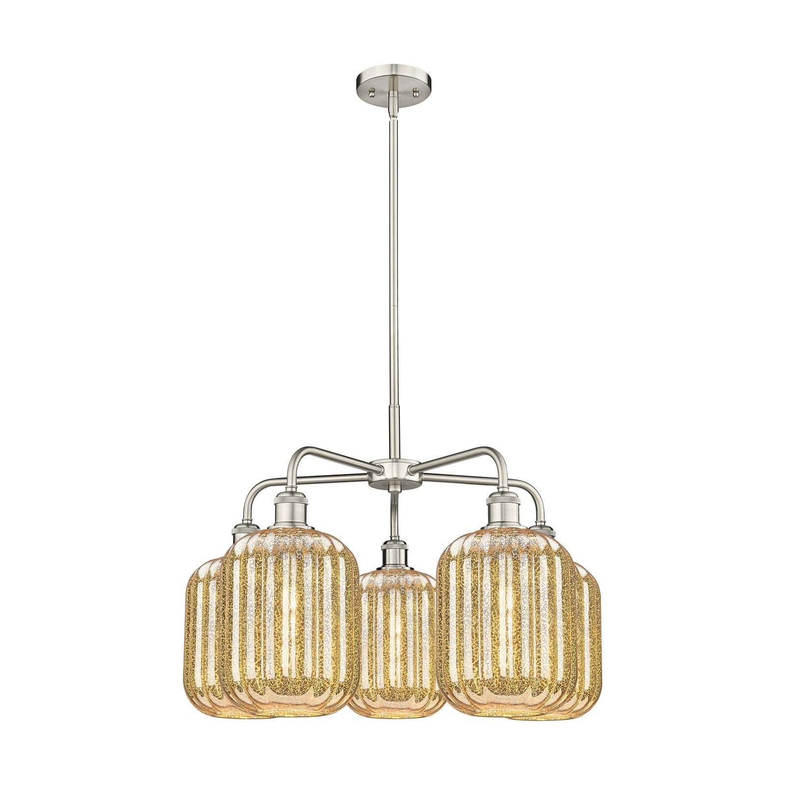 Innovations Preston Cylinder 25in 5-Light Chandelier | Industrial Satin Nickel Steel and Mercury Glass | Kitchen Island & | Model 516-5CR-SN-G460-7ME