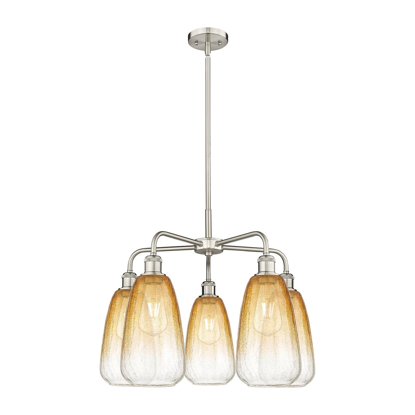 Innovations Brookhaven Almond 25in 5-Light Chandelier | Industrial Satin Nickel Steel and Amber Glass | Dining Room & Kitchen | Model 516-5CR-SN-G480-6AM