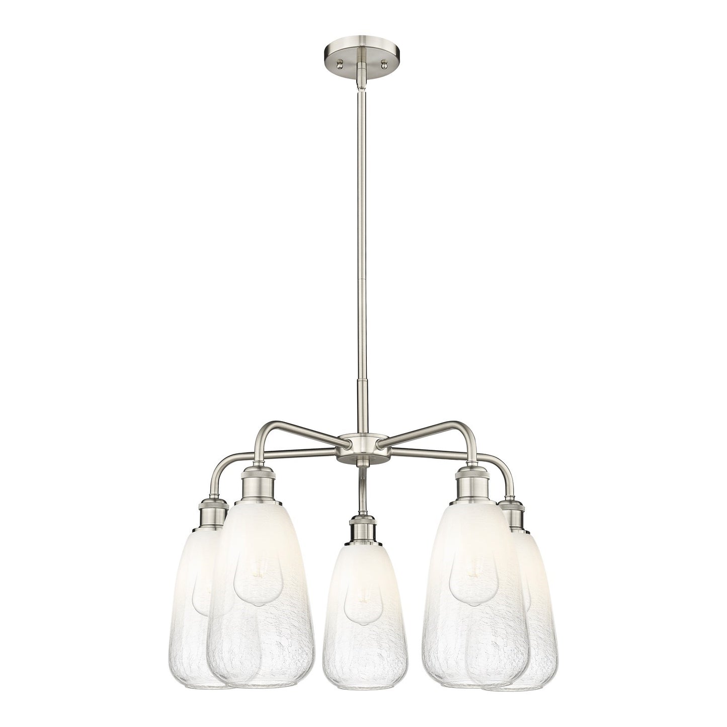 Innovations Brookhaven Almond 25in 5-Light Chandelier | Industrial Satin Nickel and Opal Glass | Kitchen Island & Dining Room | Model 516-5CR-SN-G480-6OP